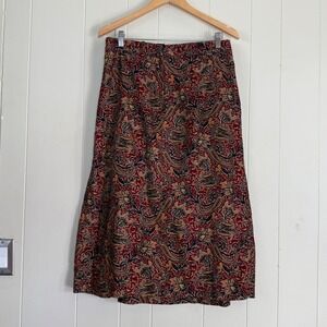Talbots Womens Vintage Corduroy Paisley Midi Skirt Size 10 Equestrian Preppy